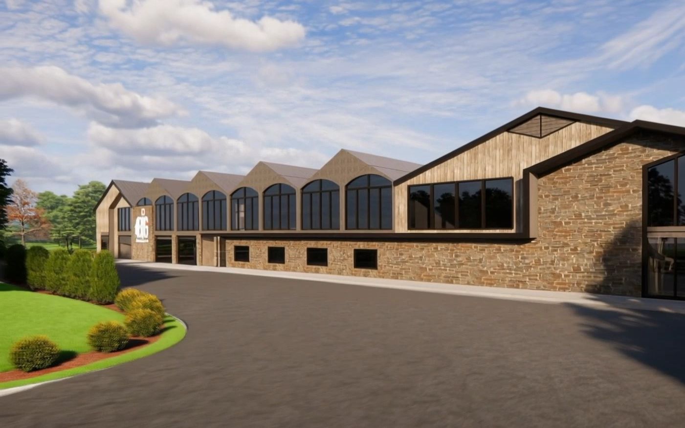 The winery with the approved expansion, from the drive (concept rendering)