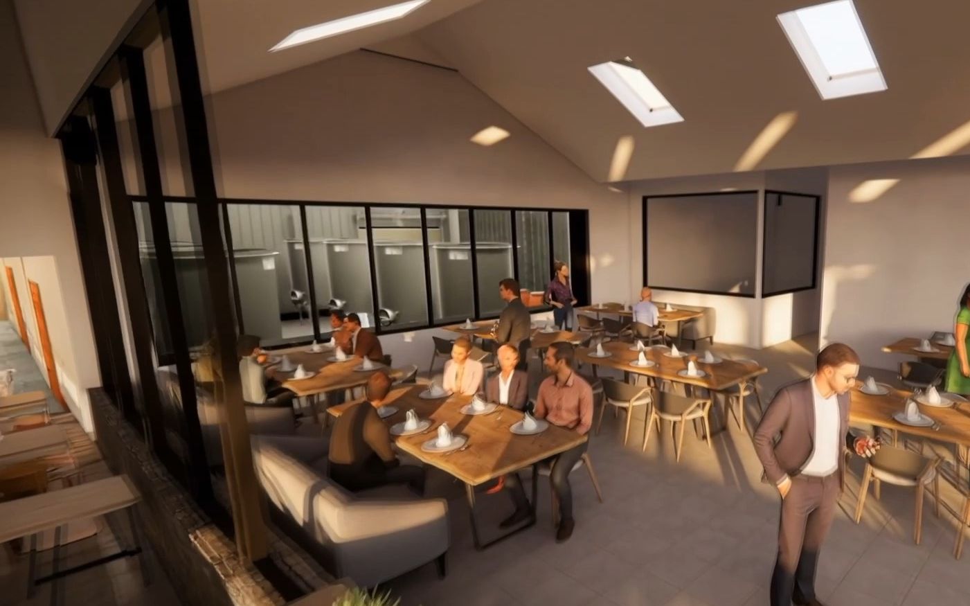 The upper-level restaurant and wine bar (concept rendering)