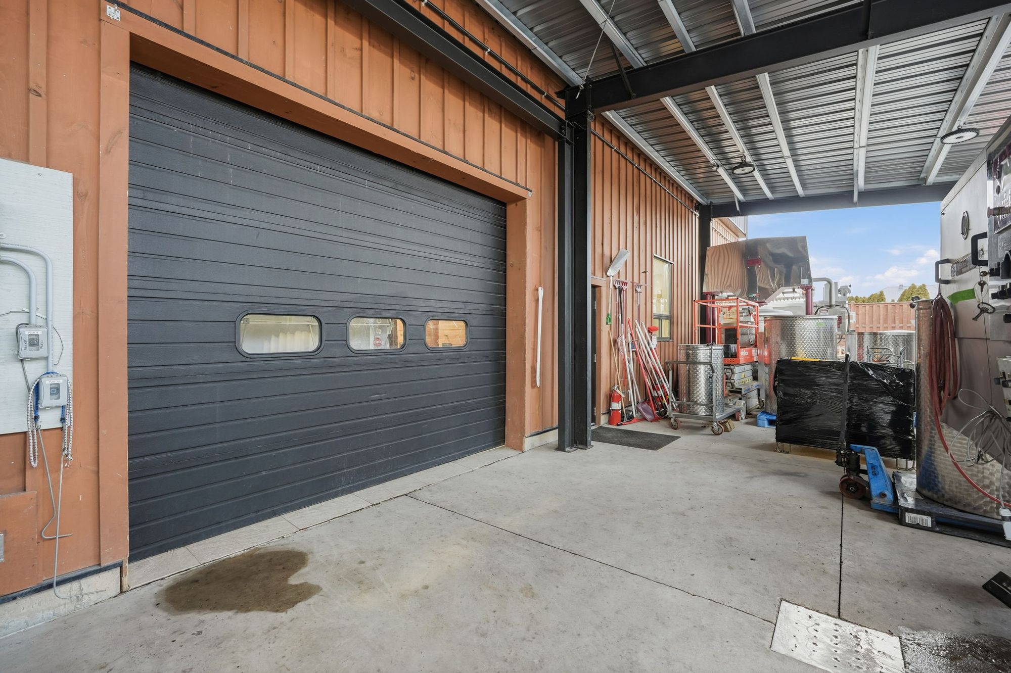 The loading door off the covered crush pad