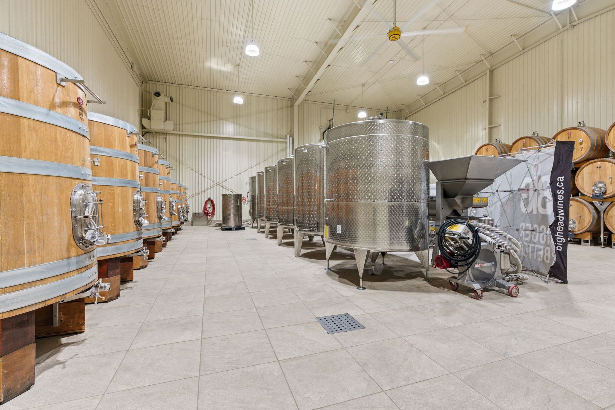 Large oak fermenters in a row